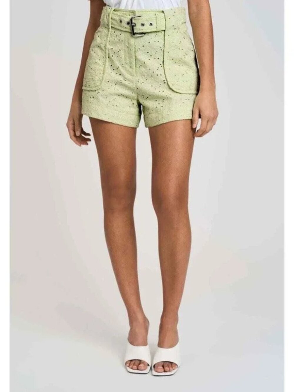 Derek Lam 10 Crosby Monterey Belted Eyelet Shorts 100% Cotton Green NWT Size 2